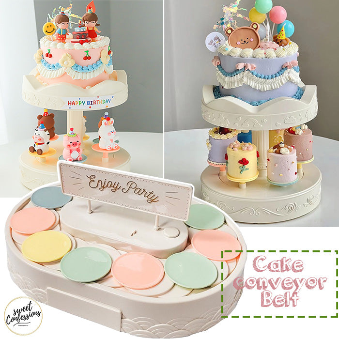 Sushi belt / cupcake conveyor belt revolving cake display food rotating stand