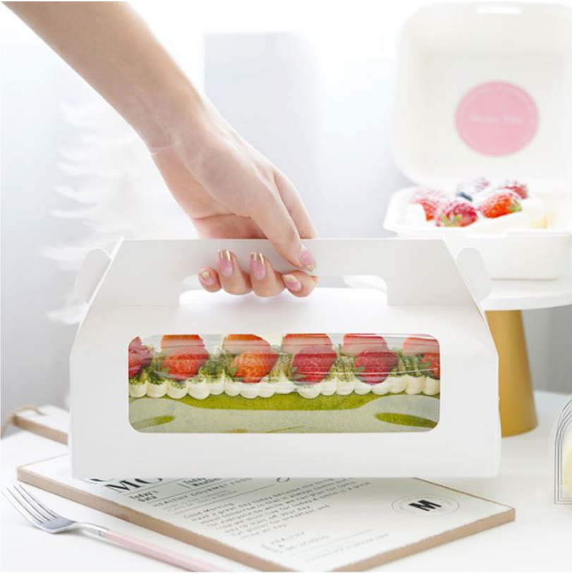 5pcs swiss roll box - log cake box paper box roll cake packaging transparent window cake box for roll cake