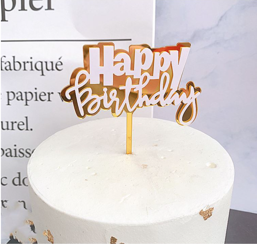 Happy birthday cursive words greeting topper cake gift topper