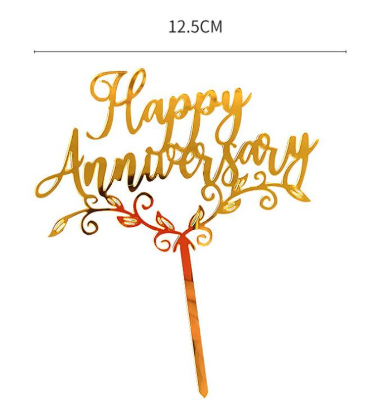 Happy anniversary cake topper gold wedding gift tag