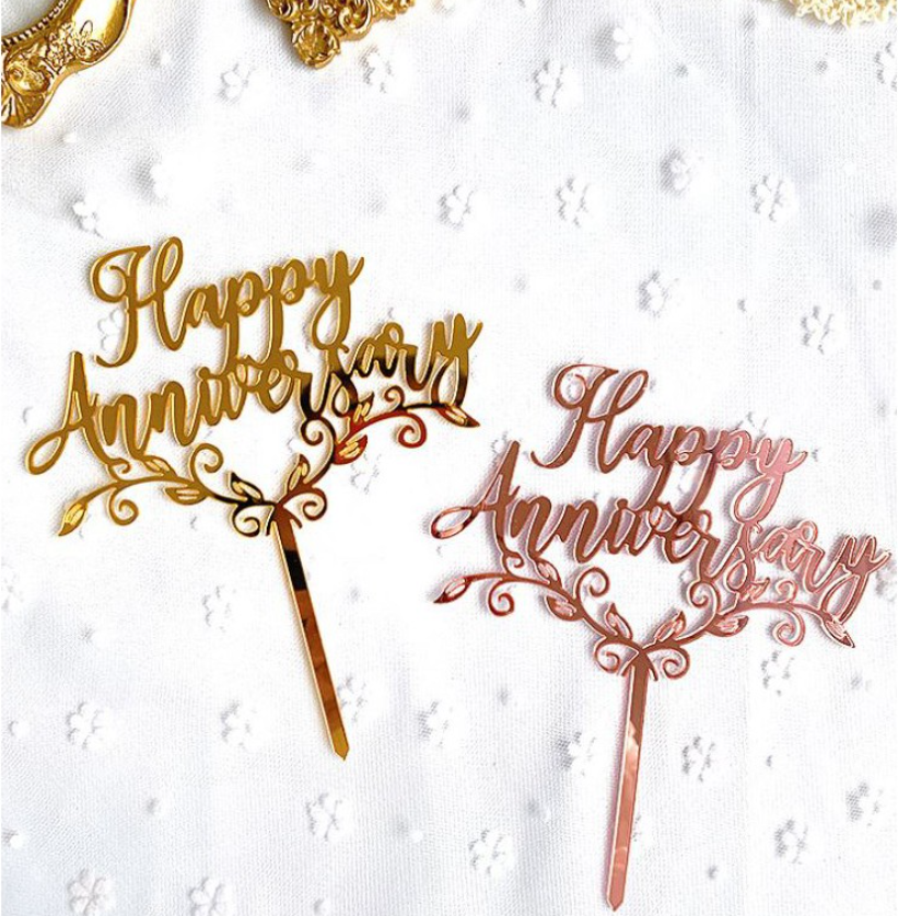Happy anniversary cake topper gold wedding gift tag