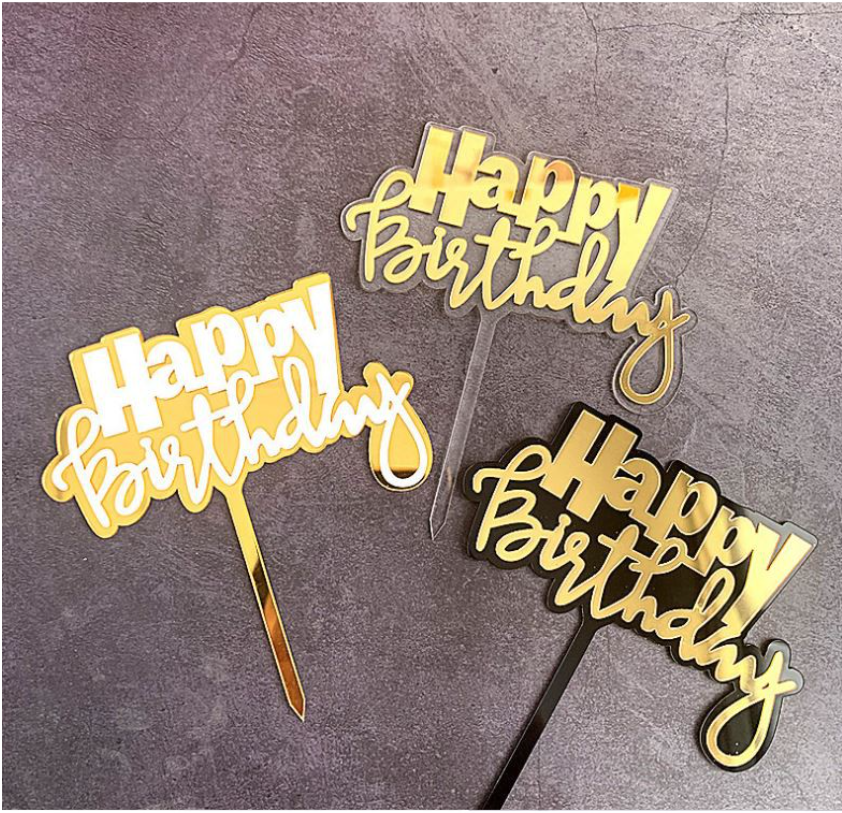 Happy birthday cursive words greeting topper cake gift topper