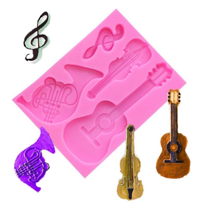 Music mould notes treble clef musical notation violin trumpet guitar mould for fondant cake decorating silicon mold