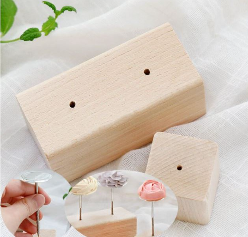 Wood stand - Piping flower nail wood block for anchoring piped buttercream flowers cake decorating wooden block