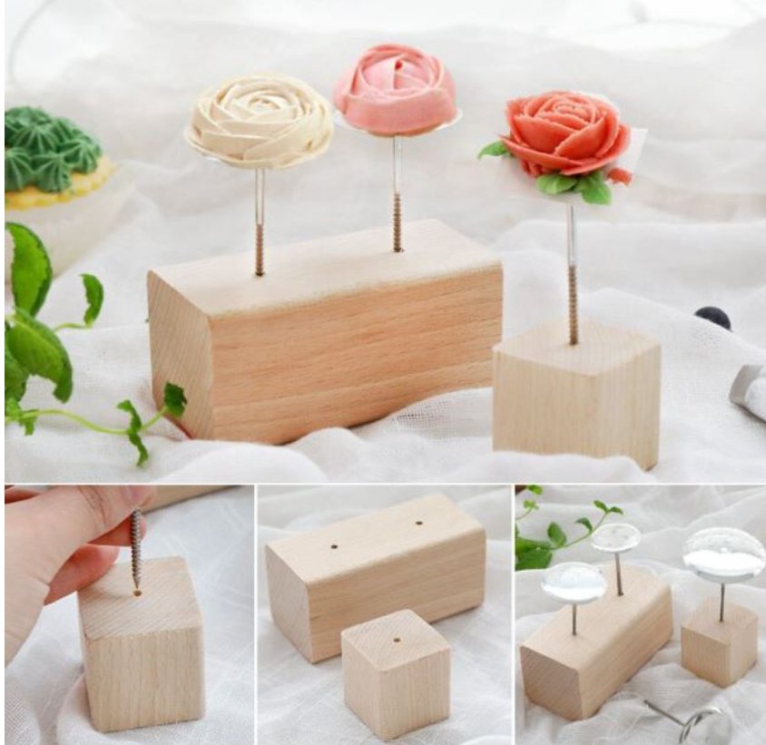 Wood stand - Piping flower nail wood block for anchoring piped buttercream flowers cake decorating wooden block