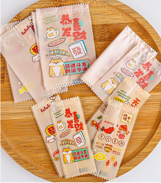 🔥100pcs comic mahjong cookie wrapper nougat plastic bag pineapple tart pastry gift bags sweet confessions