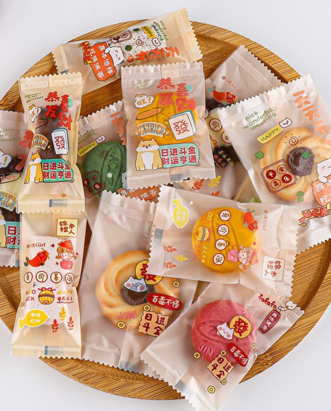 100pcs comic mahjong cookie wrapper nougat plastic bag pineapple tart pastry gift bags sweet confessions