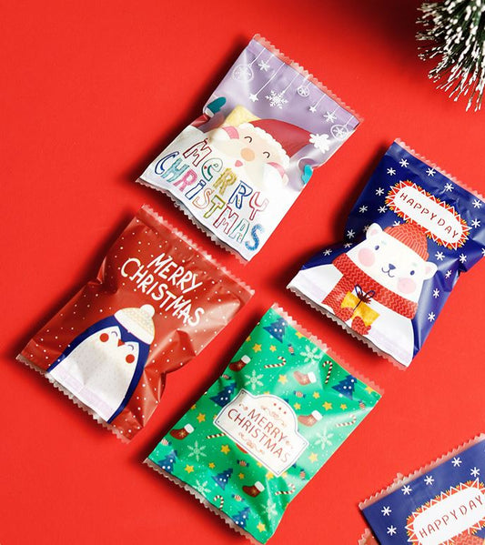 100pcs christmas packaging bag xmas cookie bag merry christmas gift bag red biscuit heat sealed sealer wrapper